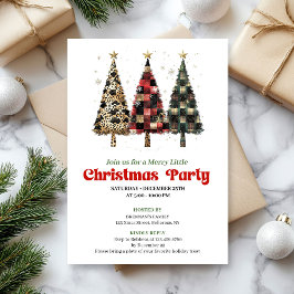 Convites Whimsical leopard and plaid Christmas tree invite