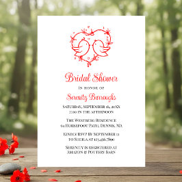 Convites Whimsical Lovebirds Boho Red Heart Bridal Shower