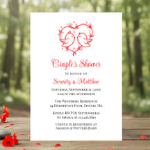 Whimsical Lovebirds Boho Red Heart Bridal Shower