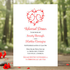 Convites Whimsical Lovebirds Boho Red Love Heart Rehearsal 
