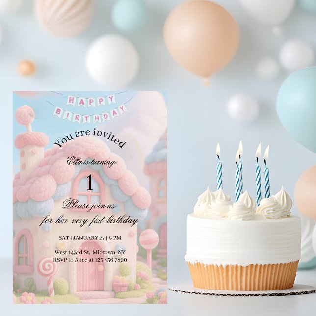 Convites Whimsical Magic House Pink 1st Birthday  (Criador carregado)