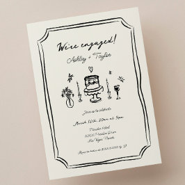 Convites Whimsical Mand Drawn Festa de noivado Quirky