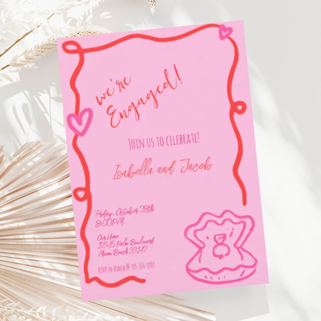 Convites Whimsical Mand Drawn Quirky Wavy Festa de noivado (Criador carregado)