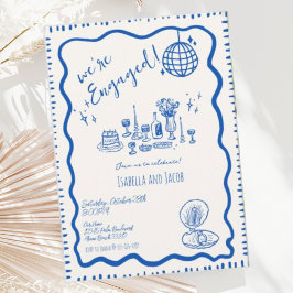 Convites Whimsical Mand Drawn Quirky Wavy Festa de noivado