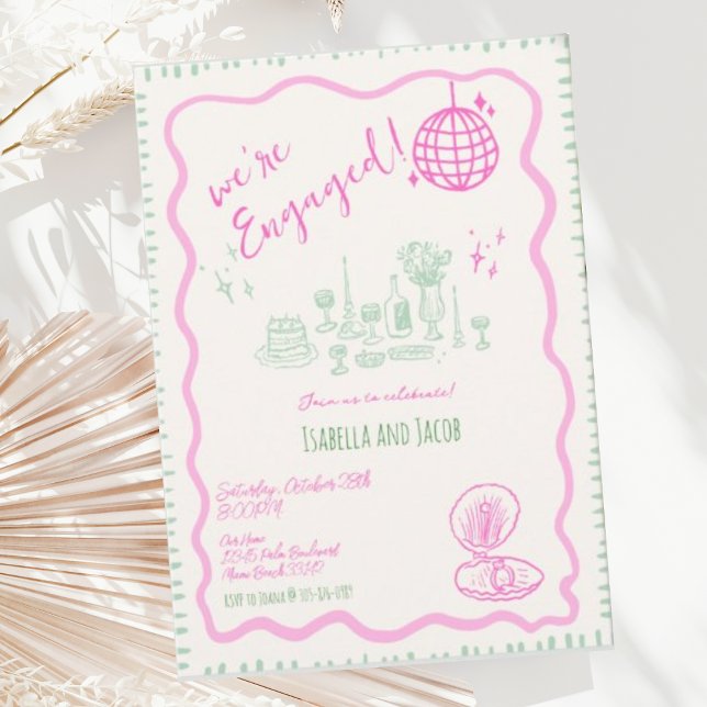 Convites Whimsical Mand Drawn Quirky Wavy Festa de noivado (Criador carregado)