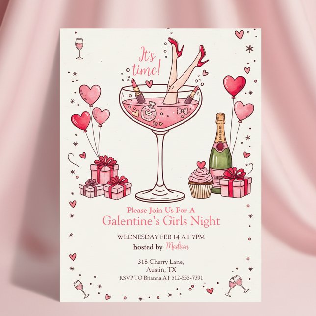 Convites Whimsical Martini Galentine's Invitation (Whimsical Party Invitation)