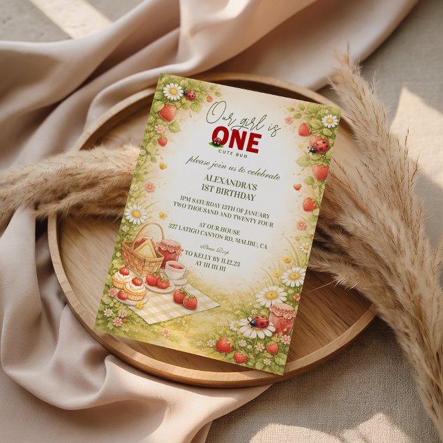 Convites Whimsical Meadow Lady Bug 1st Birthday (Criador carregado)