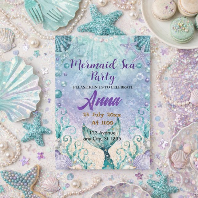 Convites Whimsical Mermaid Under the Sea Birthday Party  (Criador carregado)