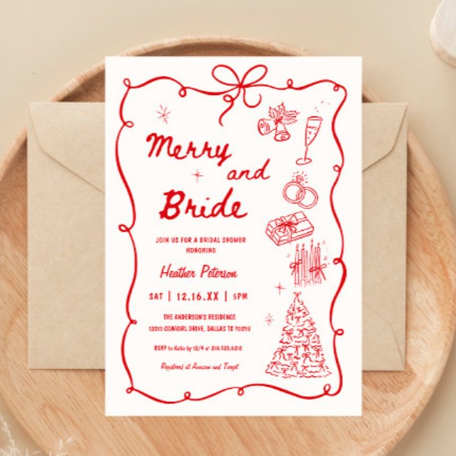 Convites Whimsical Merry and Bride Holiday Bridal Shower (Criador carregado)