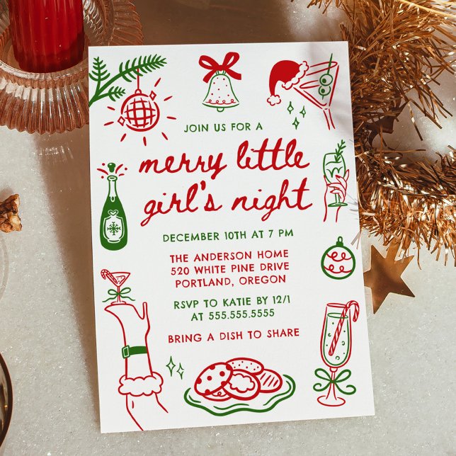 Convites Whimsical Merry Little Girl's Night Christmas (Criador carregado)