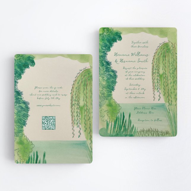 Convites Whimsical Nature Hand Painted QR RSVP Wedding (Criador carregado)