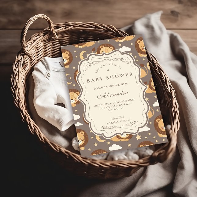 Convites Whimsical Neutral Safari Lion Baby Shower (Criador carregado)
