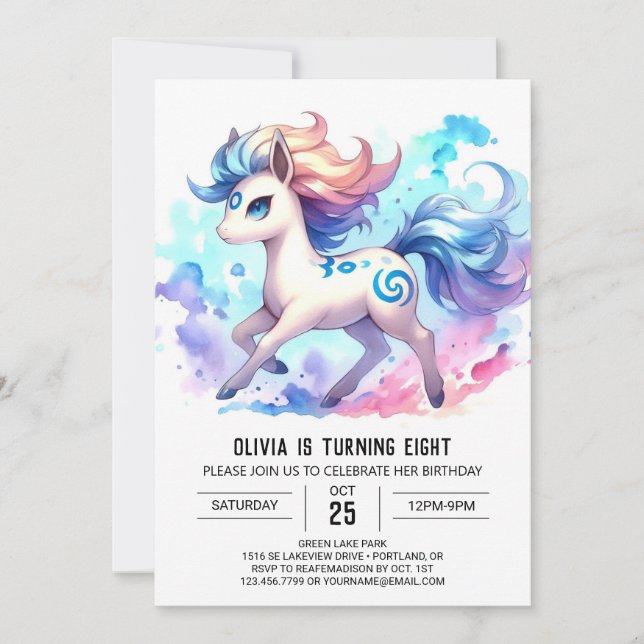 Convites Whimsical Online Horse Aniversário (Frente)