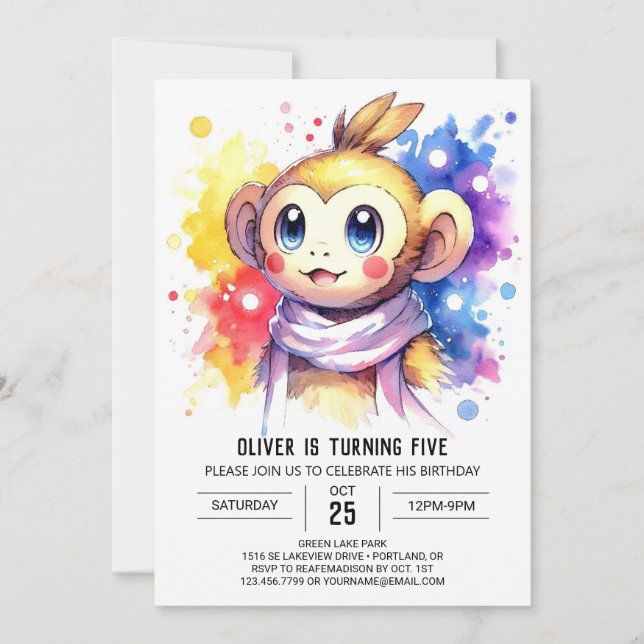 Convites Whimsical Online Monkey Aniversário (Frente)