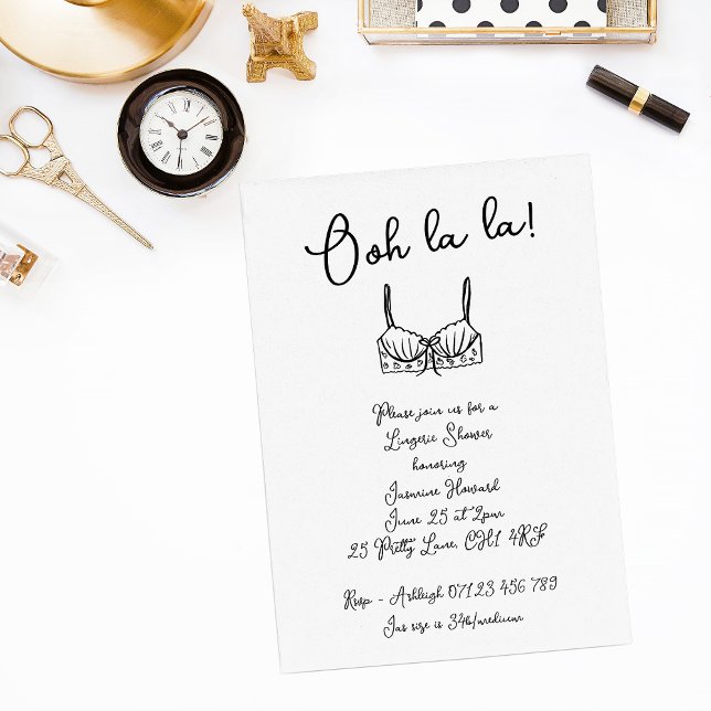 Convites Whimsical Ooh La Mão Desenhou Chá de Lingerie Bra (Criador carregado)
