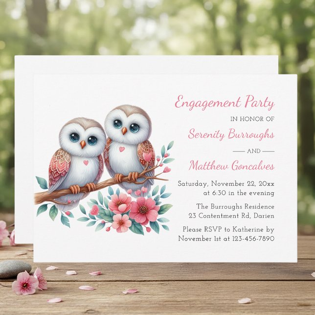 Convites Whimsical Owl Couple Woodland Engagement Party (Criador carregado)