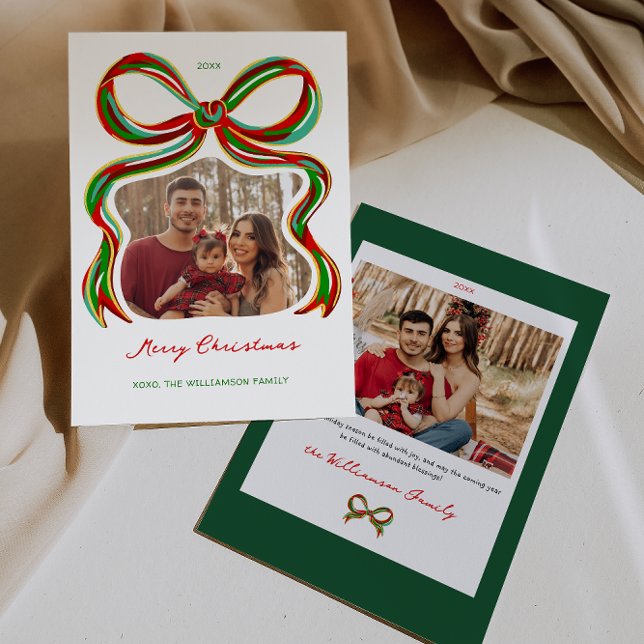 Convites Whimsical Painted Bow Christmas Photo Card (Whimsical Painted Bow Christmas Photo Card)