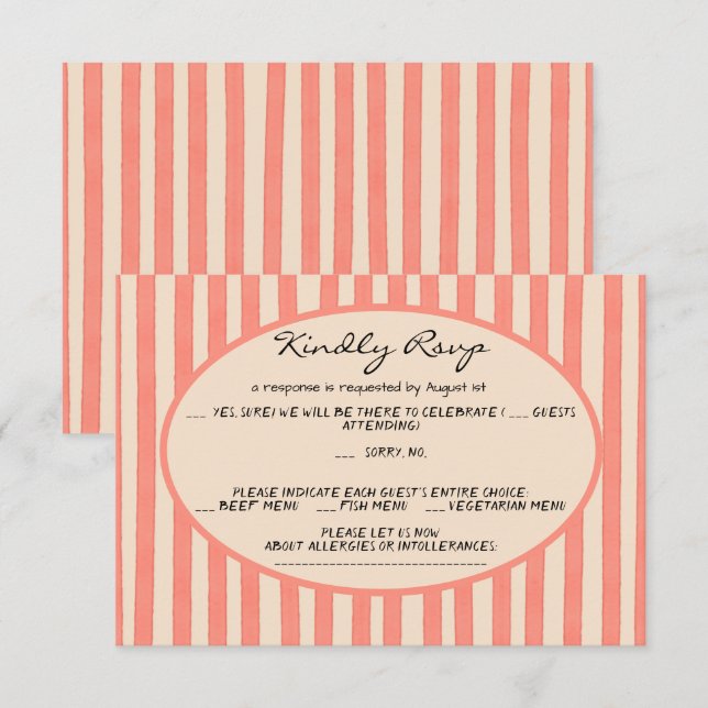 Convites Whimsical Painted Pinstripes Wedding RSVP Card (Frente/Verso)
