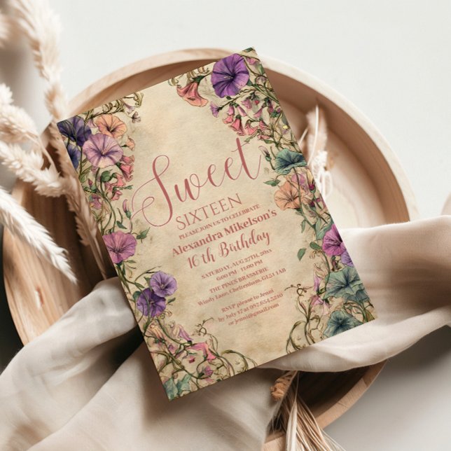 Convites Whimsical Pastel Wildflower Sweet 16 (Criador carregado)