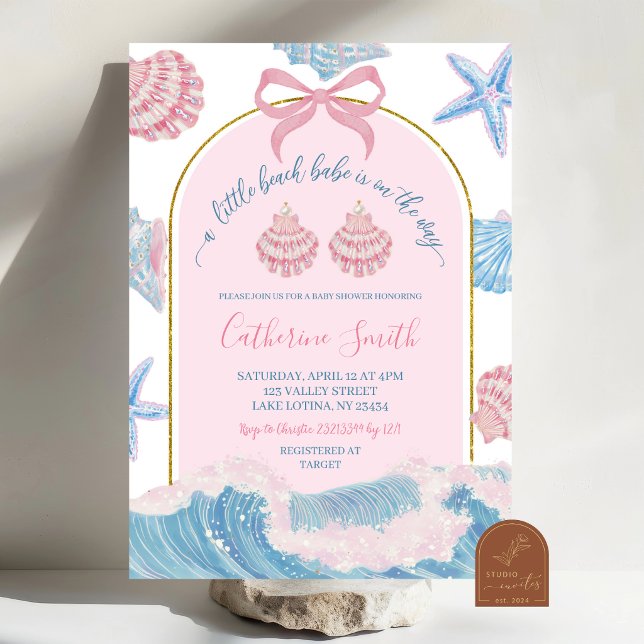 Convites Whimsical Pink and Blue Beach Babe Baby Shower (Criador carregado)