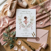 Whimsical Pink Bow & Watercolor Ballerina Birthday