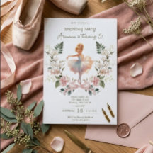 Whimsical Pink Bow & Watercolor Ballerina Birthday