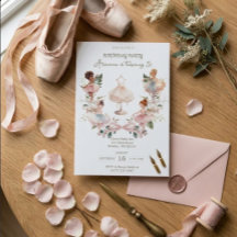 Whimsical Pink Bow & Watercolor Ballerina Birthday