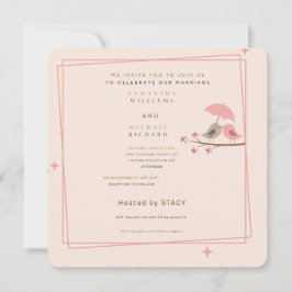 Convites Whimsical Pink Lovebirds Wedding Invitation