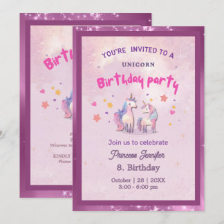 Convites Whimsical Pink Magical Unicorn Birthday Party