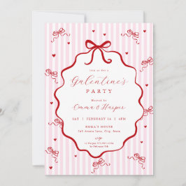 Convites Whimsical Pink Red Bow Heart Galentine's Party