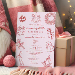 Convites Whimsical pink red Merry little girl baby shower