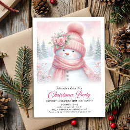 Convites Whimsical Pink Snowman Digital Christmas Invite