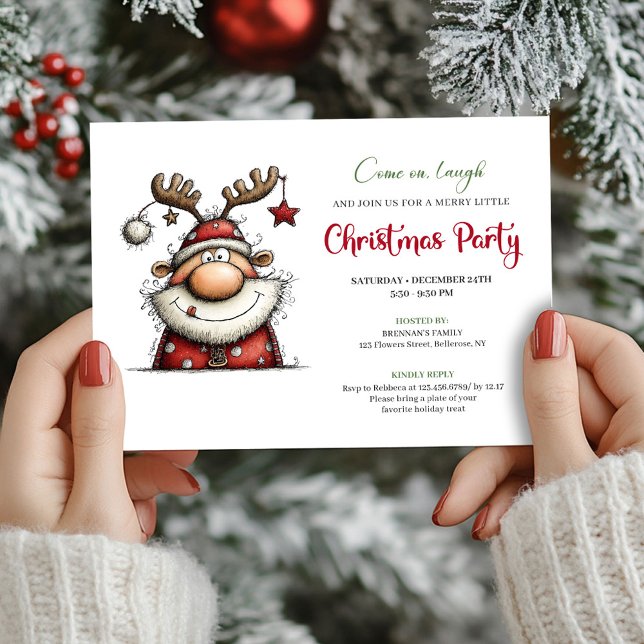 Convites Whimsical Playful Santa Claus Holiday Party Card (Whimsical Playful Santa Claus Holiday Party Card)