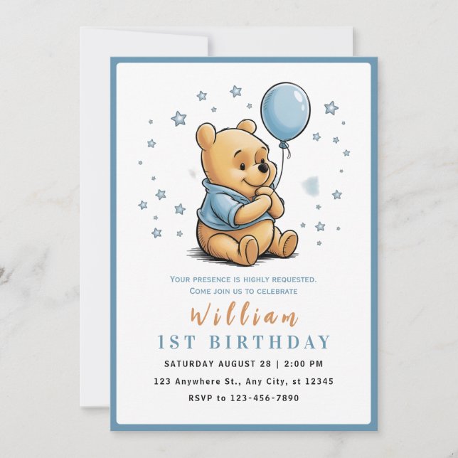 Convites Whimsical Pooh & Friends Birthday (Frente)