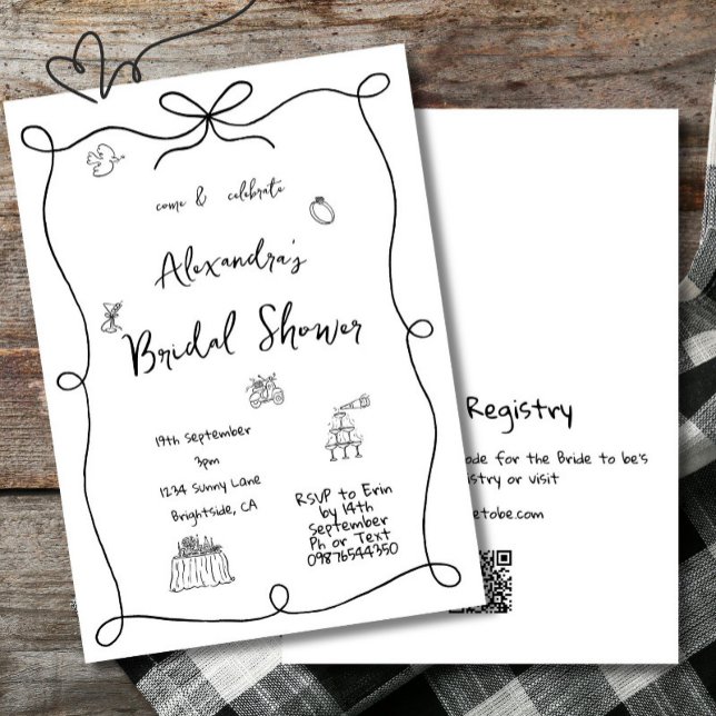 Convites Whimsical Preto Simples Desenhado À Mão Do chá de  (Criador carregado)