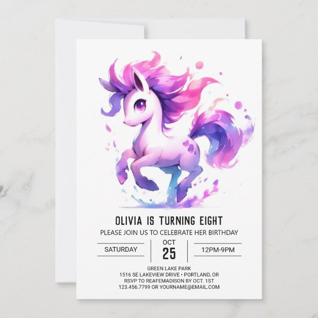 Convites Whimsical Printable Horse Birthday (Frente)