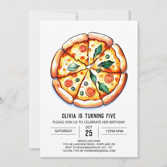 Convites Whimsical Printable Pizza Birthday (Frente)