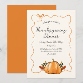 Convites Whimsical Pumpkin Manuscrito Janto de Ação de Graç