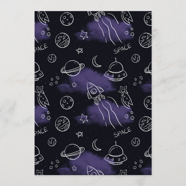 Convites Whimsical Purple Outer Space Seamless Pattern (Frente)