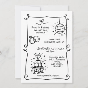 Convites Whimsical Quirky Doodle Frame French Retro Casamen