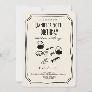 Convites Whimsical Quirky Funky Handwrite 50th Birthday