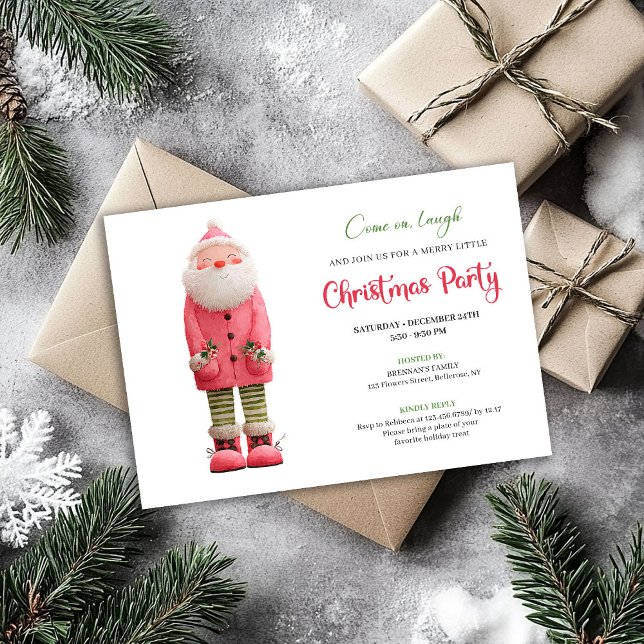 Convites Whimsical Quirky Pink Santa Festive Party Design (Whimsical Quirky Pink Santa Festive Party Design)