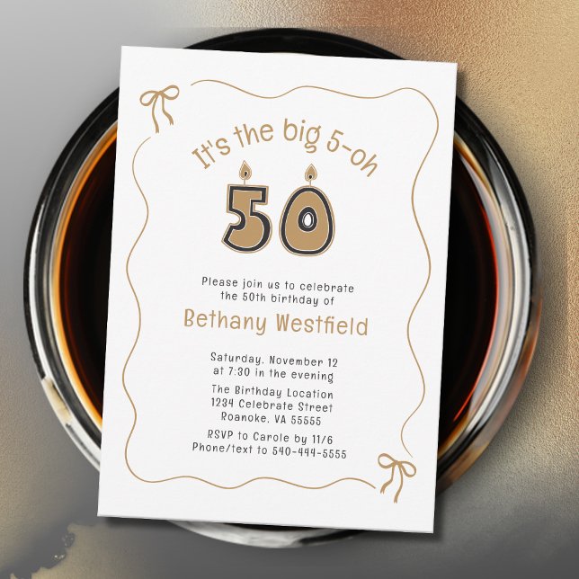Convites Whimsical Quirky Wavy Border 50th Birthday (50th Birthday Candle Numbers Wavy Border Party Invitation)