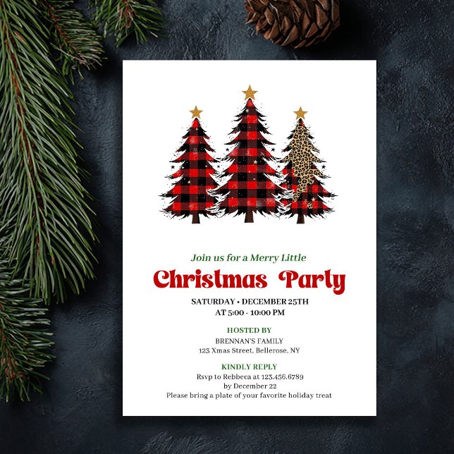 Convites Whimsical Red Black Plaid Christmas Celebration (Whimsical Red Black Plaid Christmas Celebration)