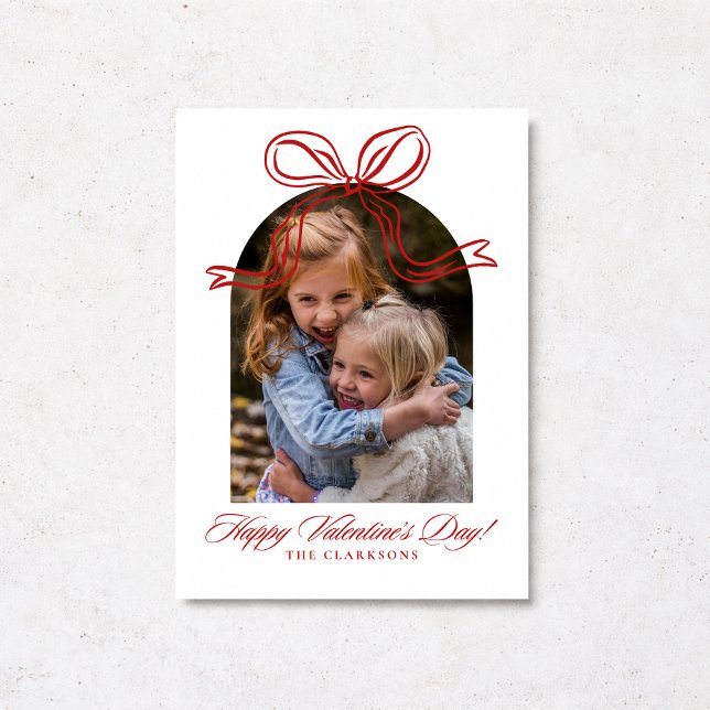 Convites Whimsical Red Bow Valentine’s Day Photo Card (Criador carregado)