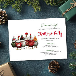 Convites Whimsical Red Green Chickens Christmas Party