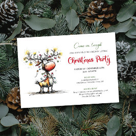 Convites Whimsical Red Green Reindeer Christmas Invitation