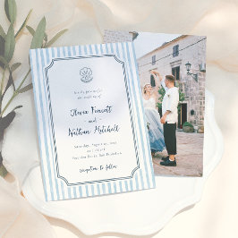 Convites Whimsical Retro Blue Stripes Wedding