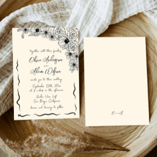 Convites Whimsical Retro Handwrite Quirky Floral Wedding
