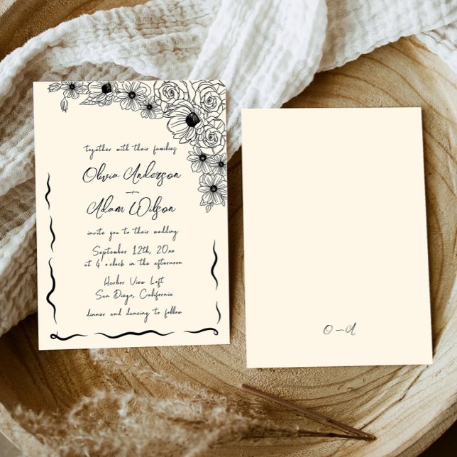 Convites Whimsical Retro Handwrite Quirky Floral Wedding (Criador carregado)